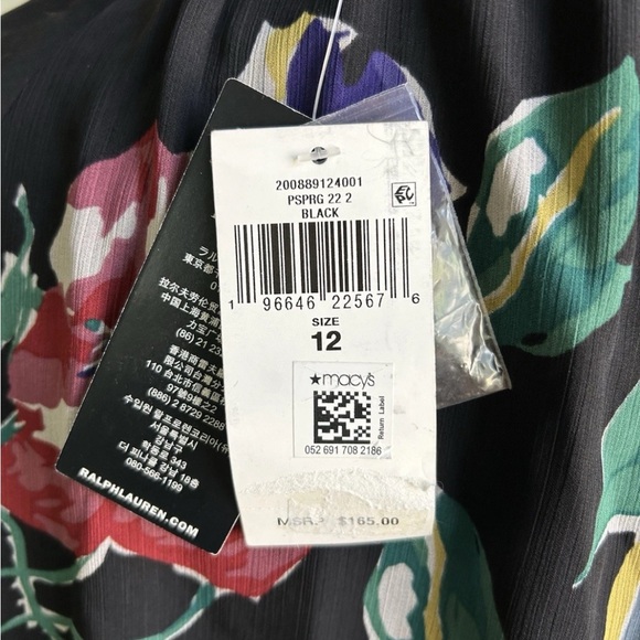 Lauren Ralph Lauren $165 Floral Crinkle Georgette Dress sz 12 Black Label NEW - Picture 4 of 16